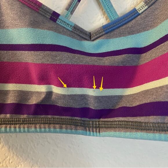 Ivivva mixed stripe Y back sports bra gray fuchsia aqua purple - Picture 6 of 8